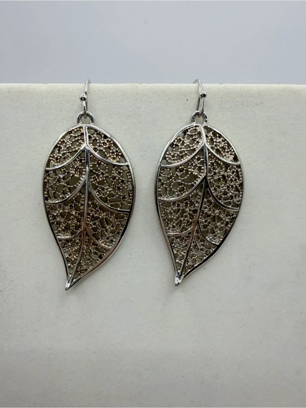 Silver Tone Filigree Leaf Dangle Earrings | Boho Nature Statement Earrings